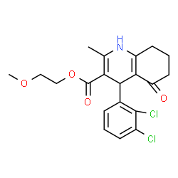 ChemSpider 2D Image | 2-Methoxyethyl 4-(2,3-dichlorophenyl)-2-methyl-5-oxo-1,4,5,6,7,8-hexahydro-3-quinolinecarboxylate | C20H21Cl2NO4