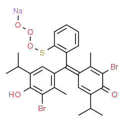 ChemSpider 2D Image | Sodium 3-({2-[(Z)-(3-bromo-4-hydroxy-5-isopropyl-2-methylphenyl)(3-bromo-5-isopropyl-2-methyl-4-oxo-2,5-cyclohexadien-1-ylidene)methyl]phenyl}sulfanyl)trioxidan-1-ide | C27H27Br2NaO5S