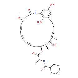 ChemSpider 2D Image | (5R,6Z,8Z,10Z,13S,14R,15R,16Z)-15,22,24-Trihydroxy-5-methoxy-14,16-dimethyl-3-oxo-2-azabicyclo[18.3.1]tetracosa-1(24),6,8,10,16,20,22-heptaen-13-yl N-(cyclohexylcarbonyl)-D-alaninate | C36H50N2O8