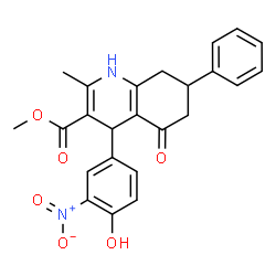 ChemSpider 2D Image | Methyl 4-(4-hydroxy-3-nitrophenyl)-2-methyl-5-oxo-7-phenyl-1,4,5,6,7,8-hexahydro-3-quinolinecarboxylate | C24H22N2O6