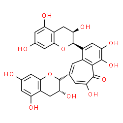 ChemSpider 2D Image | 3,4,6-Trihydroxy-1-[(2R,3R)-3,5,7-trihydroxy-3,4-dihydro-2H-chromen-2-yl]-8-[(2S,3R)-3,5,7-trihydroxy-3,4-dihydro-2H-chromen-2-yl]-5H-benzo[7]annulen-5-one | C29H24O12