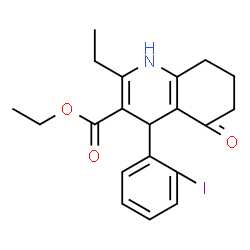 ChemSpider 2D Image | Ethyl 2-ethyl-4-(2-iodophenyl)-5-oxo-1,4,5,6,7,8-hexahydro-3-quinolinecarboxylate | C20H22INO3