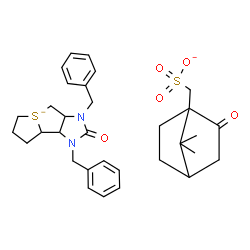 ChemSpider 2D Image | 1,3-dibenzyl-4,6,7,8,8a,8b-hexahydro-3aH-thieno[5,6]thieno[1,2-b]imidazol-5-uid-2-one;(7,7-dimethyl-2-oxo-norbornan-1-yl)methanesulfonate | C32H40N2O5S2