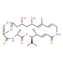 ChemSpider 2D Image | (4R,7R,8R,9E,14E,16E,18S,20R)-18,20-Dihydroxy-7-isopropyl-4,8,16-trimethyl-6,23-dioxa-3,12,25-triazabicyclo[20.2.1]pentacosa-1(24),9,14,16,22(25)-pentaene-2,5,11-trione | C26H37N3O7