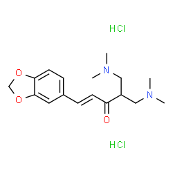 ChemSpider 2D Image | (1E)-1-(1,3-Benzodioxol-5-yl)-5-(dimethylamino)-4-[(dimethylamino)methyl]-1-penten-3-one dihydrochloride | C17H26Cl2N2O3