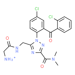 ChemSpider 2D Image | 2-[({1-[4-Chloro-2-(2-chlorobenzoyl)phenyl]-3-(dimethylcarbamoyl)-1H-1,2,4-triazol-5-yl}methyl)amino]-2-oxoethanaminium | C21H21Cl2N6O3