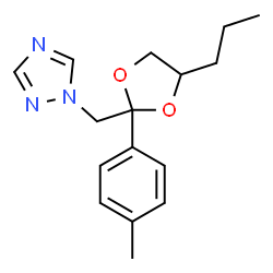 ChemSpider 2D Image | 1-{[2-(4-Methylphenyl)-4-propyl-1,3-dioxolan-2-yl]methyl}-1H-1,2,4-triazole | C16H21N3O2