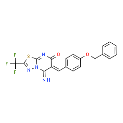 ChemSpider 2D Image | (6Z)-6-[4-(Benzyloxy)benzylidene]-5-imino-2-(trifluoromethyl)-5,6-dihydro-7H-[1,3,4]thiadiazolo[3,2-a]pyrimidin-7-one | C20H13F3N4O2S