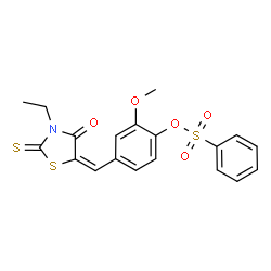 ChemSpider 2D Image | 4-[(E)-(3-Ethyl-4-oxo-2-thioxo-1,3-thiazolidin-5-ylidene)methyl]-2-methoxyphenyl benzenesulfonate | C19H17NO5S3