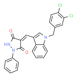 ChemSpider 2D Image | (4Z)-4-{[1-(3,4-Dichlorobenzyl)-1H-indol-3-yl]methylene}-1-phenyl-3,5-pyrazolidinedione | C25H17Cl2N3O2