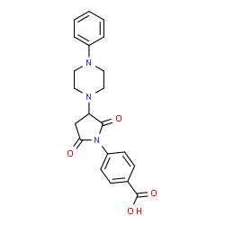 ChemSpider 2D Image | 4-[2,5-Dioxo-3-(4-phenyl-1-piperazinyl)-1-pyrrolidinyl]benzoic acid | C21H21N3O4