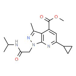 ChemSpider 2D Image | Methyl 6-cyclopropyl-1-(2-(isopropylamino)-2-oxoethyl)-3-methyl-1H-pyrazolo[3,4-b]pyridine-4-carboxylate | C17H22N4O3