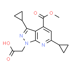 ChemSpider 2D Image | [3,6-dicyclopropyl-4-(methoxycarbonyl)pyrazolo[3,4-b]pyridin-1-yl]acetic acid | C16H17N3O4