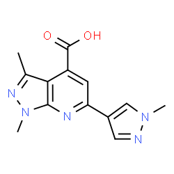 ChemSpider 2D Image | 1,3-Dimethyl-6-(1-methylpyrazol-4-yl)pyrazolo[3,4-b]pyridine-4-carboxylic acid | C13H13N5O2