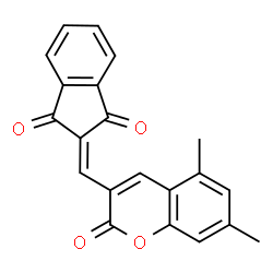ChemSpider 2D Image | 2-[(5,7-Dimethyl-2-oxo-2H-chromen-3-yl)methylene]-1H-indene-1,3(2H)-dione | C21H14O4
