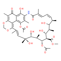 ChemSpider 2D Image | Methyl (7E,9Z,11R,13R,14R,15R,16R,17R,18R,19R)-2,16-diacetoxy-12,14,18,19,31-pentahydroxy-3,7,11,13,17,19,21,27-octamethyl-6,28-dioxo-23,25-dioxa-5-azatetracyclo[20.7.1.1~4,29~.0~26,30~]hentriaconta-1
,3,7,9,20,22(30),26,29(31)-octaene-15-carboxylate | C42H53NO15