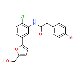 ChemSpider 2D Image | 2-(4-Bromophenyl)-N-{2-chloro-5-[5-(hydroxymethyl)-2-furyl]phenyl}acetamide | C19H15BrClNO3