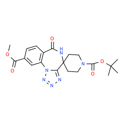 ChemSpider 2D Image | 9'-Methyl 1-(2-methyl-2-propanyl) 6'-oxo-5',6'-dihydro-1H-spiro[piperidine-4,4'-tetrazolo[1,5-a][1,4]benzodiazepine]-1,9'-dicarboxylate | C20H24N6O5