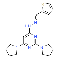 ChemSpider 2D Image | 2,4-Di(1-pyrrolidinyl)-6-[2-(2-thienylmethylene)hydrazino]pyrimidine | C17H22N6S