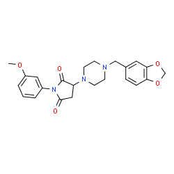 ChemSpider 2D Image | 3-[4-(1,3-Benzodioxol-5-ylmethyl)-1-piperazinyl]-1-(3-methoxyphenyl)-2,5-pyrrolidinedione | C23H25N3O5