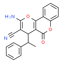ChemSpider 2D Image | 2-Amino-5-oxo-4-(1-phenylethyl)-4H,5H-pyrano[3,2-c]chromene-3-carbonitrile | C21H16N2O3