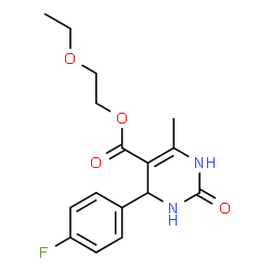 ChemSpider 2D Image | 2-Ethoxyethyl 4-(4-fluorophenyl)-6-methyl-2-oxo-1,2,3,4-tetrahydro-5-pyrimidinecarboxylate | C16H19FN2O4