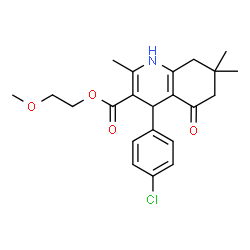 ChemSpider 2D Image | 2-Methoxyethyl 4-(4-chlorophenyl)-2,7,7-trimethyl-5-oxo-1,4,5,6,7,8-hexahydro-3-quinolinecarboxylate | C22H26ClNO4