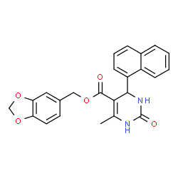 ChemSpider 2D Image | 1,3-Benzodioxol-5-ylmethyl 6-methyl-4-(1-naphthyl)-2-oxo-1,2,3,4-tetrahydro-5-pyrimidinecarboxylate | C24H20N2O5