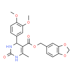 ChemSpider 2D Image | 1,3-Benzodioxol-5-ylmethyl 4-(3,4-dimethoxyphenyl)-6-methyl-2-oxo-1,2,3,4-tetrahydro-5-pyrimidinecarboxylate | C22H22N2O7