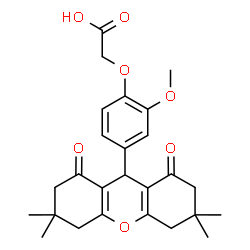 ChemSpider 2D Image | [2-Methoxy-4-(3,3,6,6-tetramethyl-1,8-dioxo-2,3,4,5,6,7,8,9-octahydro-1H-xanthen-9-yl)phenoxy]acetic acid | C26H30O7