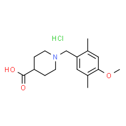 ChemSpider 2D Image | 1-(4-Methoxy-2,5-dimethylbenzyl)-4-piperidinecarboxylic acid hydrochloride (1:1) | C16H24ClNO3
