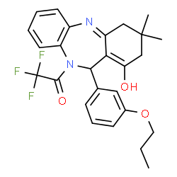ChemSpider 2D Image | 2,2,2-Trifluoro-1-[1-hydroxy-3,3-dimethyl-11-(3-propoxyphenyl)-2,3,4,11-tetrahydro-10H-dibenzo[b,e][1,4]diazepin-10-yl]ethanone | C26H27F3N2O3