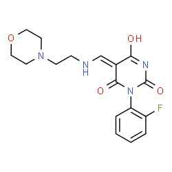 ChemSpider 2D Image | (5Z)-1-(2-Fluorophenyl)-5-({[2-(4-morpholinyl)ethyl]amino}methylene)-2,4,6(1H,3H,5H)-pyrimidinetrione | C17H19FN4O4
