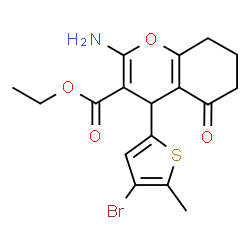 ChemSpider 2D Image | Ethyl 2-amino-4-(4-bromo-5-methyl-2-thienyl)-5-oxo-5,6,7,8-tetrahydro-4H-chromene-3-carboxylate | C17H18BrNO4S