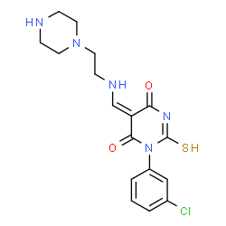 ChemSpider 2D Image | (5E)-1-(3-Chlorophenyl)-5-({[2-(1-piperazinyl)ethyl]amino}methylene)-2-thioxodihydro-4,6(1H,5H)-pyrimidinedione | C17H20ClN5O2S