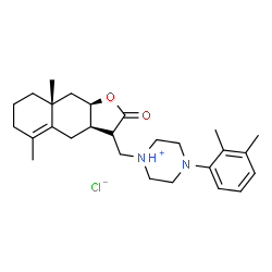 ChemSpider 2D Image | 1-{[(3S,3aR,8aR,9aR)-5,8a-Dimethyl-2-oxo-2,3,3a,4,6,7,8,8a,9,9a-decahydronaphtho[2,3-b]furan-3-yl]methyl}-4-(2,3-dimethylphenyl)piperazin-1-ium chloride | C27H39ClN2O2