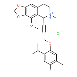 ChemSpider 2D Image | 5-[3-(4-Chloro-2-isopropyl-5-methylphenoxy)-1-propyn-1-yl]-4-methoxy-6-methyl-5,6,7,8-tetrahydro[1,3]dioxolo[4,5-g]isoquinolin-6-ium chloride | C25H29Cl2NO4