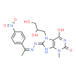ChemSpider 2D Image | 7-(2,3-Dihydroxypropyl)-3-methyl-8-{(2Z)-2-[1-(4-nitrophenyl)ethylidene]hydrazino}-3,7-dihydro-1H-purine-2,6-dione | C17H19N7O6