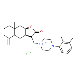 ChemSpider 2D Image | 4-(2,3-Dimethylphenyl)-1-{[(3aR,9aR)-8a-methyl-5-methylene-2-oxododecahydronaphtho[2,3-b]furan-3-yl]methyl}piperazin-1-ium chloride | C27H39ClN2O2