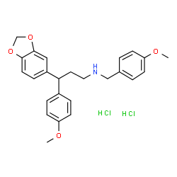 ChemSpider 2D Image | 3-(1,3-Benzodioxol-5-yl)-N-(4-methoxybenzyl)-3-(4-methoxyphenyl)-1-propanamine dihydrochloride | C25H29Cl2NO4