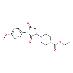ChemSpider 2D Image | Ethyl 4-[1-(4-methoxyphenyl)-2,5-dioxo-3-pyrrolidinyl]-1-piperazinecarboxylate | C18H23N3O5