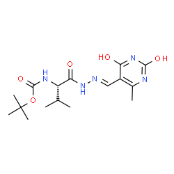 ChemSpider 2D Image | tert-Butyl [(2S)-1-{(2E)-2-[(2,4-dihydroxy-6-methylpyrimidin-5-yl)methylene]hydrazino}-3-methyl-1-oxobutan-2-yl]carbamate (non-preferred name) | C16H25N5O5