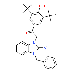ChemSpider 2D Image | 2-[(2Z)-3-Benzyl-2-imino-2,3-dihydro-1H-benzimidazol-1-yl]-1-[4-hydroxy-3,5-bis(2-methyl-2-propanyl)phenyl]ethanone | C30H35N3O2