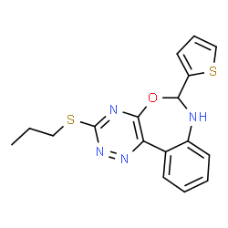 ChemSpider 2D Image | 3-(Propylsulfanyl)-6-(2-thienyl)-6,7-dihydro[1,2,4]triazino[5,6-d][3,1]benzoxazepine | C17H16N4OS2
