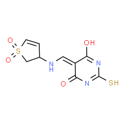ChemSpider 2D Image | 5-{[(1,1-Dioxido-2,3-dihydro-3-thiophenyl)amino]methylene}-2-thioxodihydro-4,6(1H,5H)-pyrimidinedione | C9H9N3O4S2
