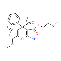 ChemSpider 2D Image | 3'-(2-Methoxyethyl) 5'-methyl 2'-amino-6'-(methoxymethyl)-2-oxo-1,2-dihydrospiro[indole-3,4'-pyran]-3',5'-dicarboxylate | C20H22N2O8