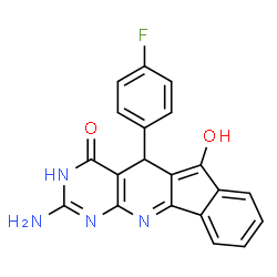 ChemSpider 2D Image | 2-Amino-5-(4-fluorophenyl)-6-hydroxy-1,5-dihydro-4H-indeno[2',1':5,6]pyrido[2,3-d]pyrimidin-4-one | C20H13FN4O2