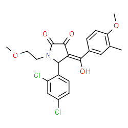 ChemSpider 2D Image | (4E)-5-(2,4-Dichlorophenyl)-4-[hydroxy(4-methoxy-3-methylphenyl)methylene]-1-(2-methoxyethyl)-2,3-pyrrolidinedione | C22H21Cl2NO5