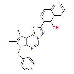 ChemSpider 2D Image | 2-[8,9-Dimethyl-7-(4-pyridinylmethyl)-7H-pyrrolo[3,2-e][1,2,4]triazolo[1,5-c]pyrimidin-2-yl]-1-naphthol | C25H20N6O
