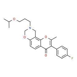 ChemSpider 2D Image | 3-(4-Fluorophenyl)-9-(3-isopropoxypropyl)-2-methyl-9,10-dihydro-4H,8H-chromeno[8,7-e][1,3]oxazin-4-one | C24H26FNO4